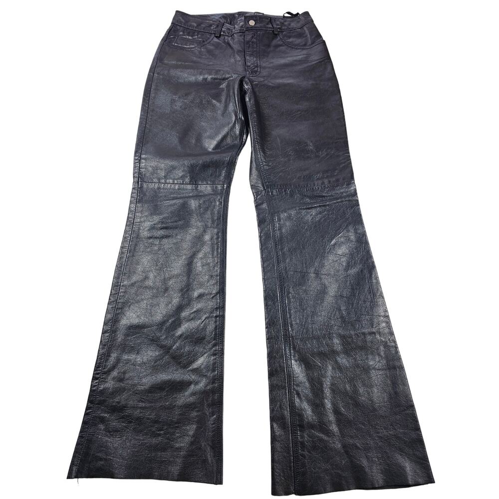 Express black leather pants raw hem size 5/6 moto grunge goth EUC riding jeans